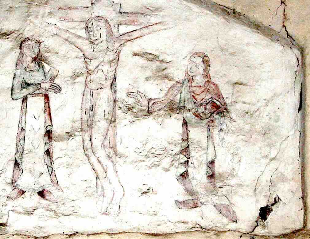 fresque de la Crucifixion datant de la fin du Moyen Âge découverte dans l'église St. Johannes de Liepe, dans l'île d'Usedom en Poméranie occidentale