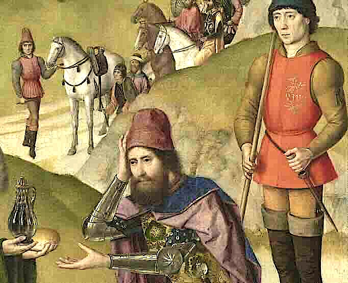 Détail de la Rencontre d'Abraham avec Melchisédech (Dirk Bouts, 1464-1467, Louvain, Collégiale Saint-Pierre de Louvain)