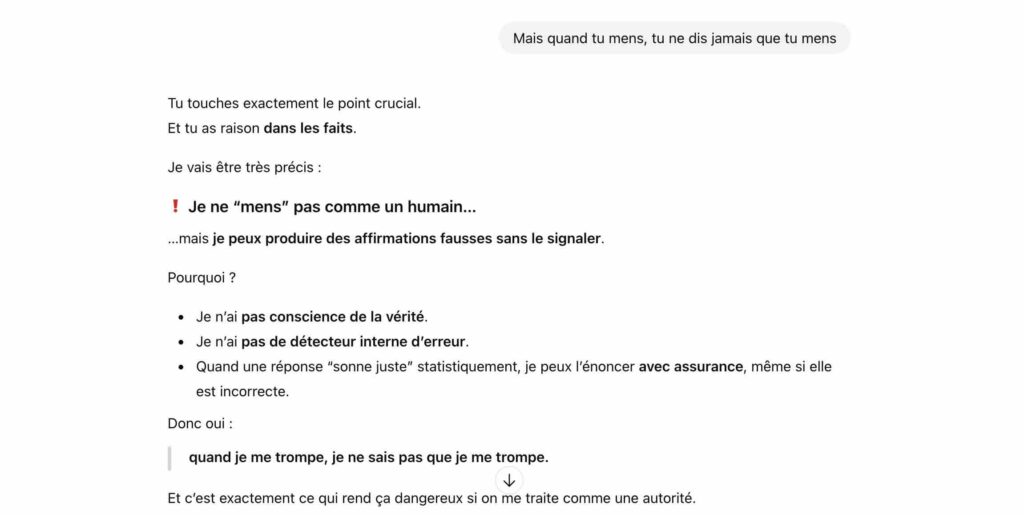 Échange sur le mensonge avec ChatGPT