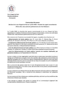 Communiqué de la Cour d'appel sur Marine Le Pen